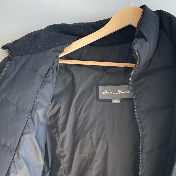 Eddie Bauer Black Quilted Puffer Parka Jacket With Fur Trim - Picture 8 of 8